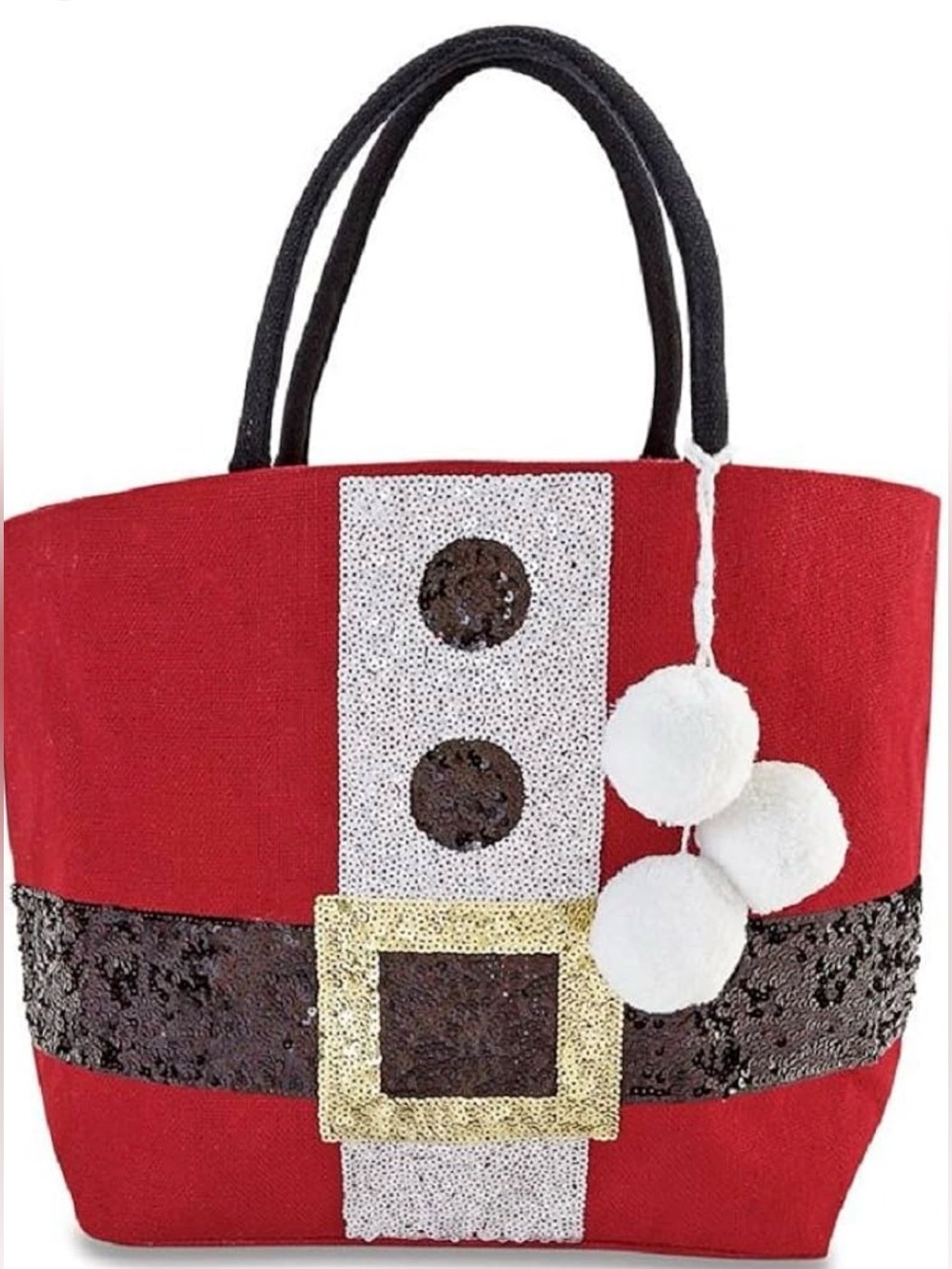 MUD PIE Christmas Holiday Seasonal Jute Tote Bag Sequin Shiny Santa Dazzle Red